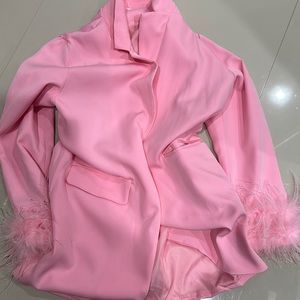 Pink blazer with feathers